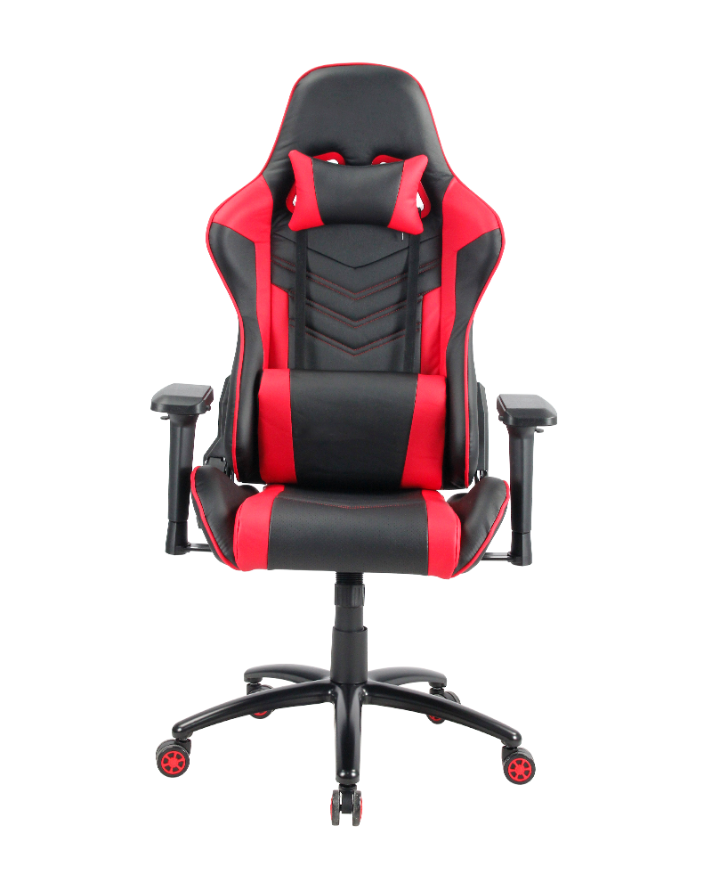 Roter Executive-Drehstuhl für PC- und Bürospiele mit Kopfstütze und Lendenkissen